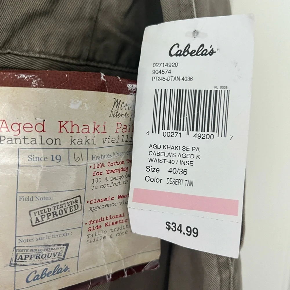 . New w tags Cabelas Khaki  Size 40/36 - Picture 3 of 6